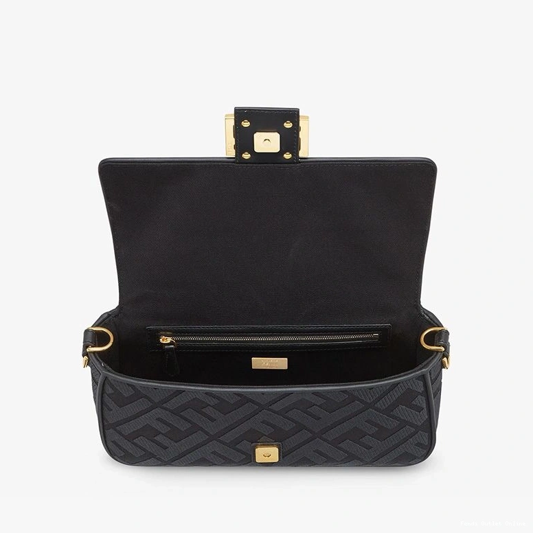 Cheap Baguette Medium Canvas Fendi Black Motif In with Cut Laser FF Bag Strap 0731